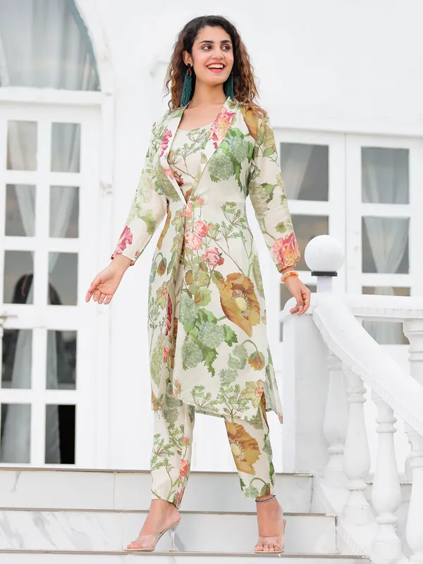 Printed light green jacket style co ord set