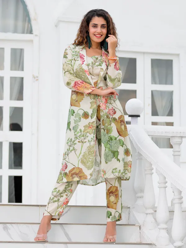 Printed light green jacket style co ord set