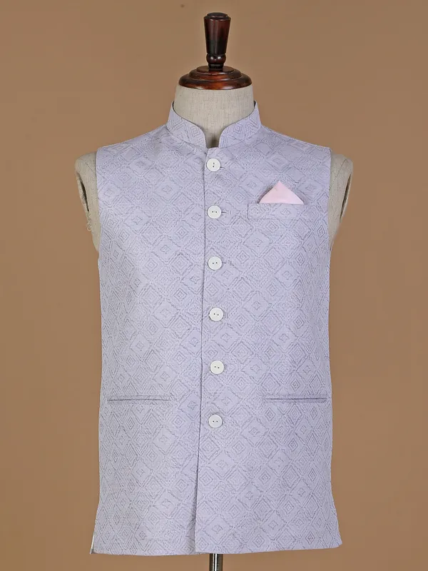 Printed light grey waistcoat in silk