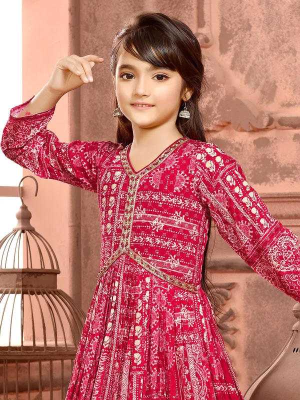 Printed magenta gown in georgette