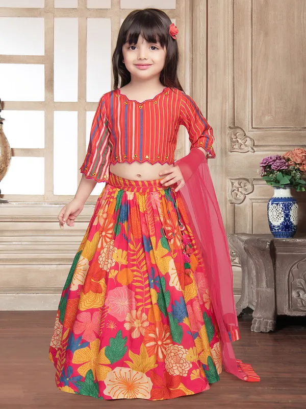 Printed magenta lehenga choli in silk