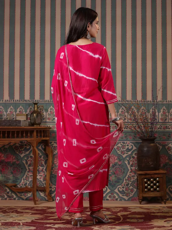 Printed magenta silk kurti set with dupatta