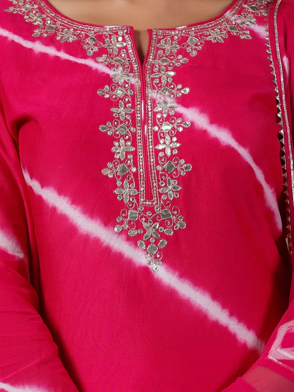 Printed magenta silk kurti set with dupatta