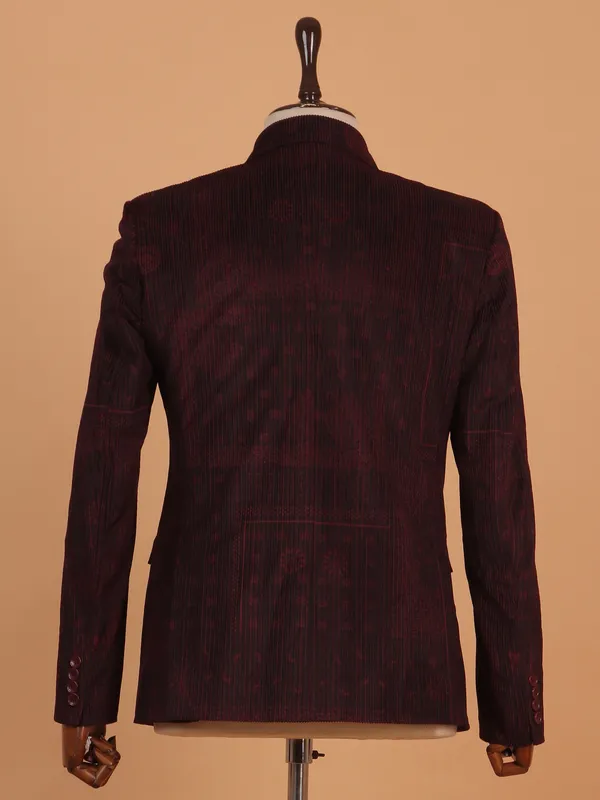 Printed maroon cotton blazer for men
