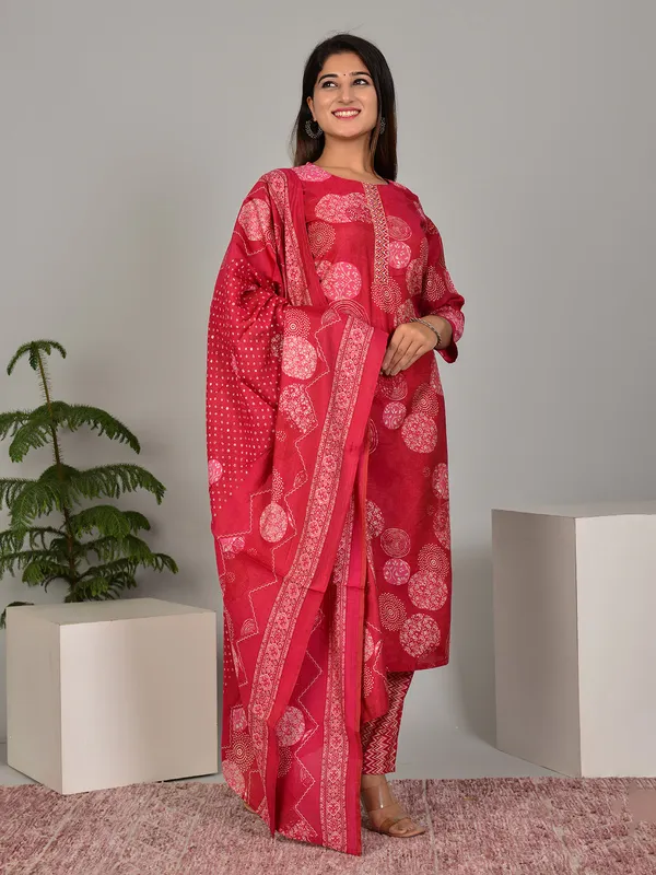 Printed maroon kurti set