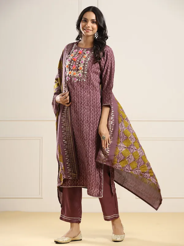 Printed mauve pink cotton kurti set