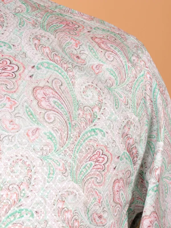 Printed mint green and pink cotton kurta suit