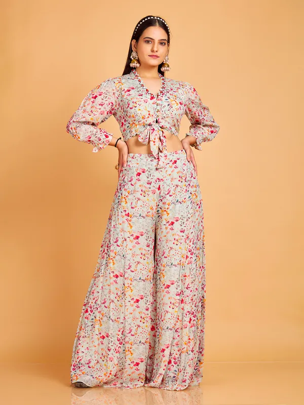 Printed mint green georgette co ord set