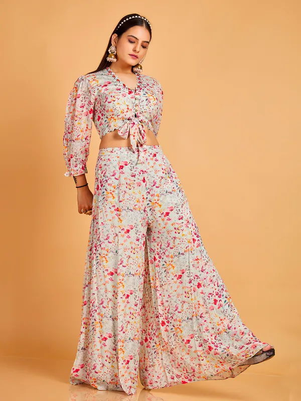 Printed mint green georgette co ord set