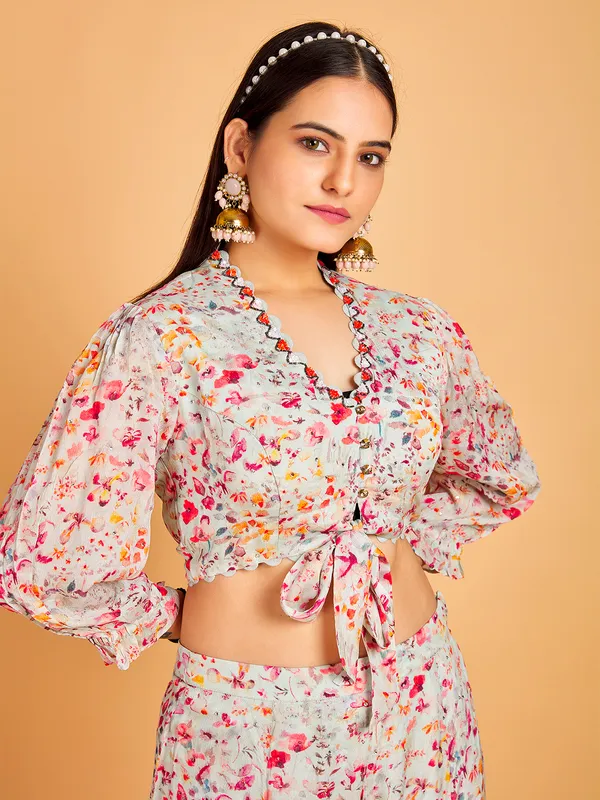 Printed mint green georgette co ord set