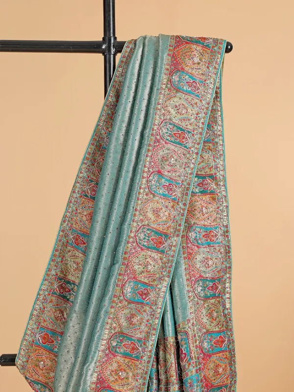 Printed mint green silk saree for wedding