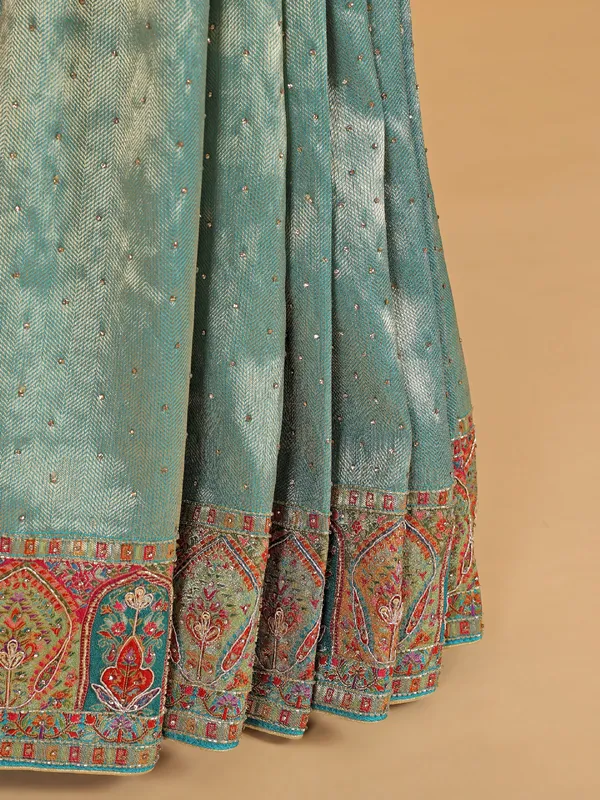Printed mint green silk saree for wedding