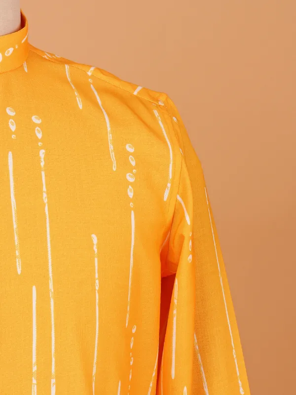 Printed mstard yellow kurta set