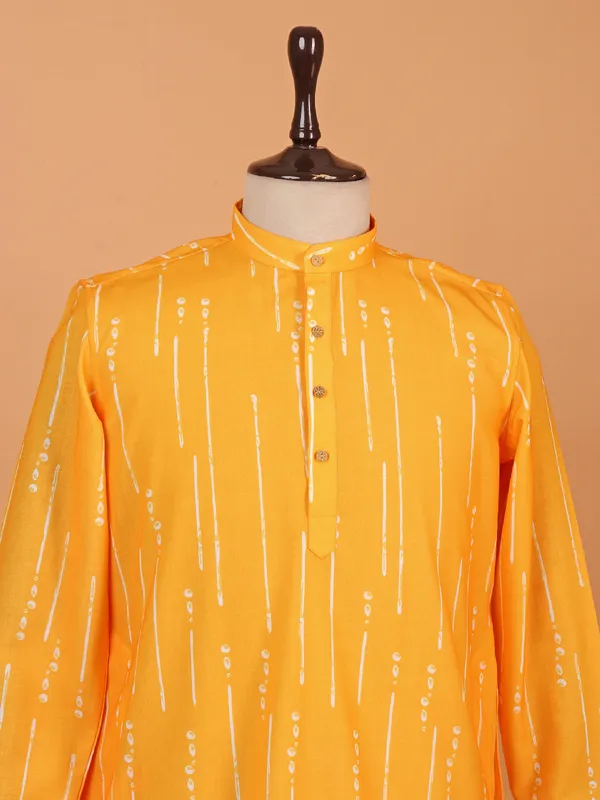 Printed mstard yellow kurta set
