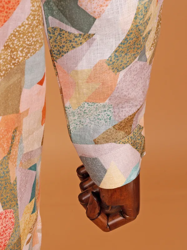 Printed multi color cotton kurta set for men