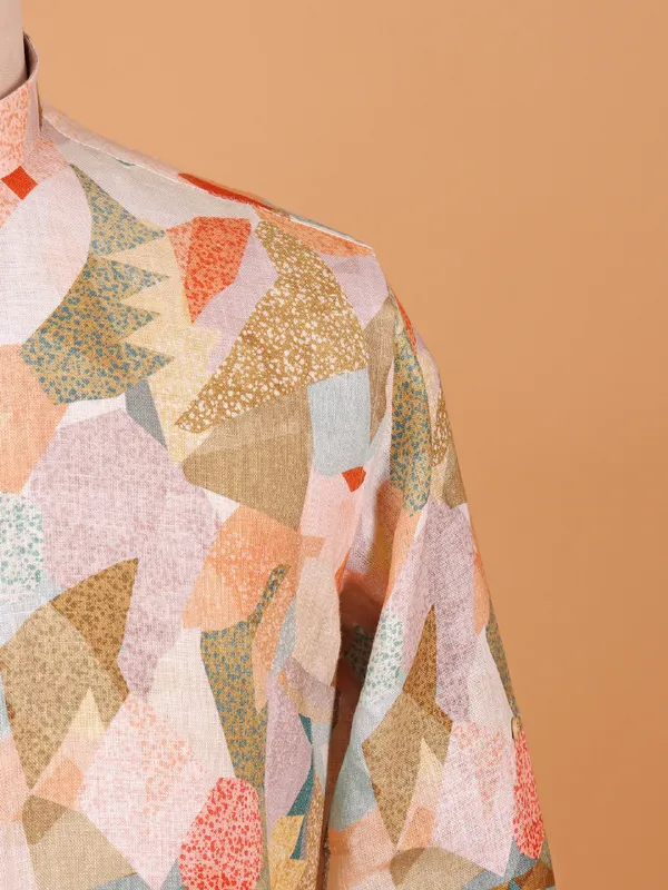 Printed multi color cotton kurta set for men