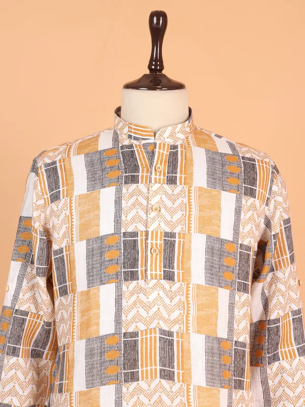 Printed multicolor cotton festive style kurta for men