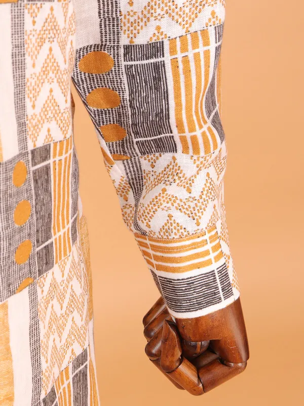 Printed multicolor cotton festive style kurta for men