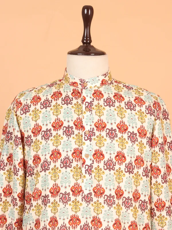 Printed multicolor cotton kurta for men