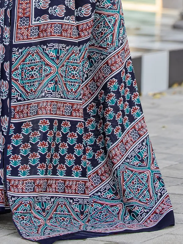 Printed navy bhagalpuri silk saree