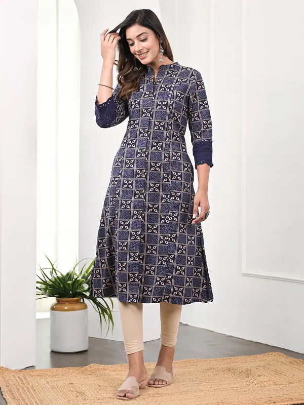 Printed navy casual kurti