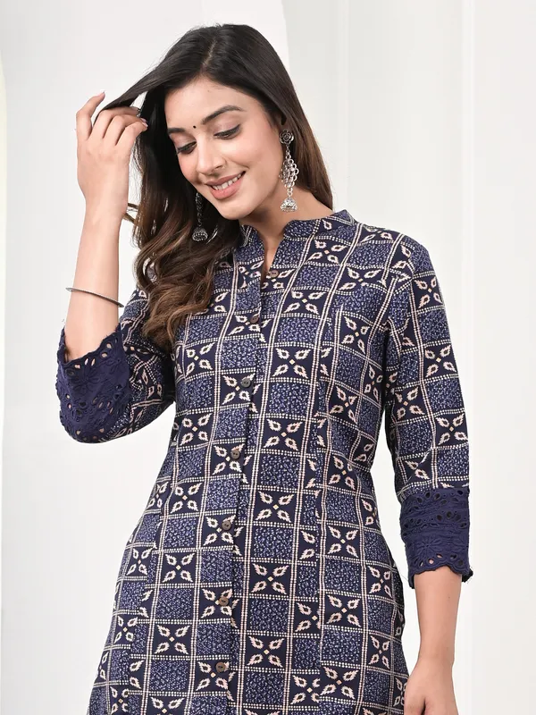 Printed navy casual kurti