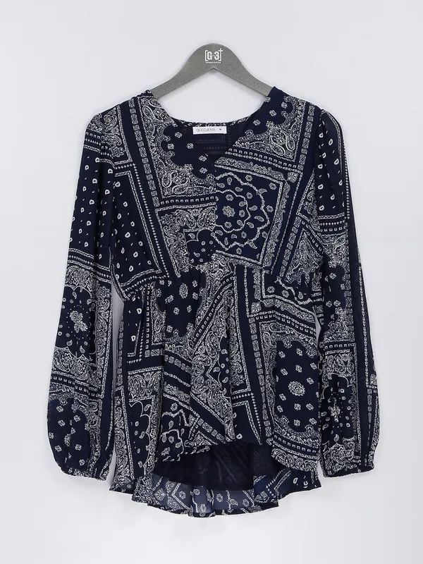 Printed navy georgette top