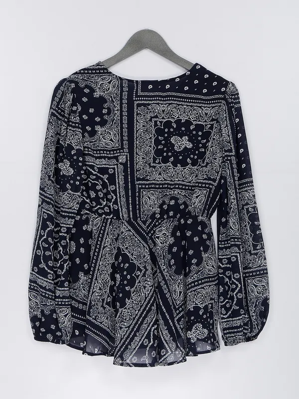 Printed navy georgette top