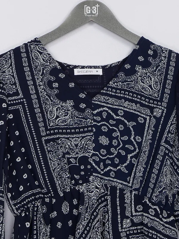 Printed navy georgette top