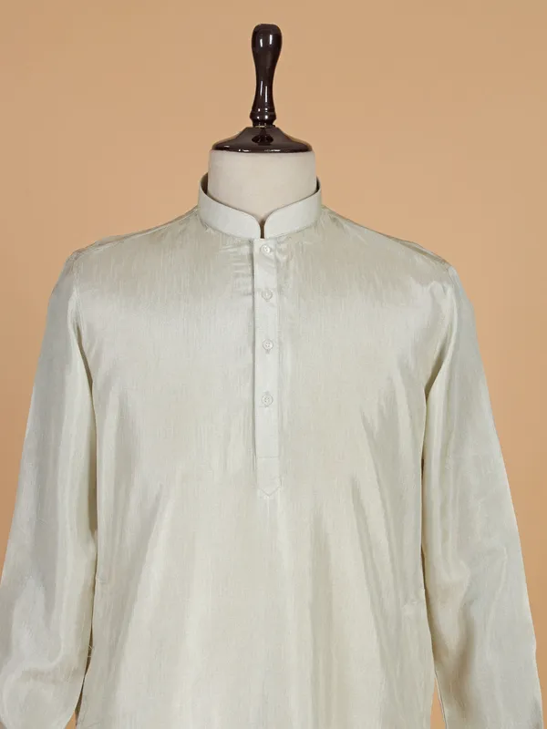 Printed new off white silk kurta suit for men