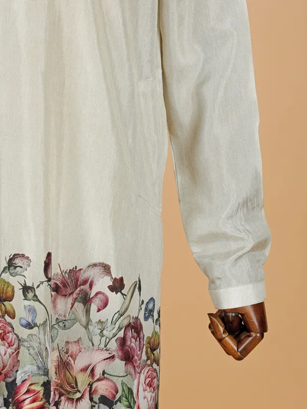 Printed new off white silk kurta suit for men