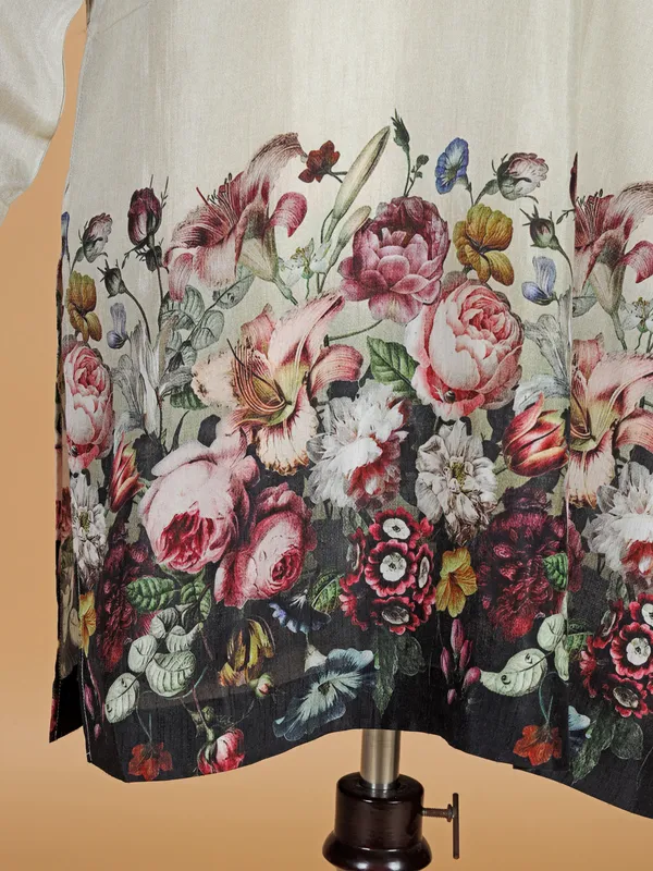 Printed new off white silk kurta suit for men