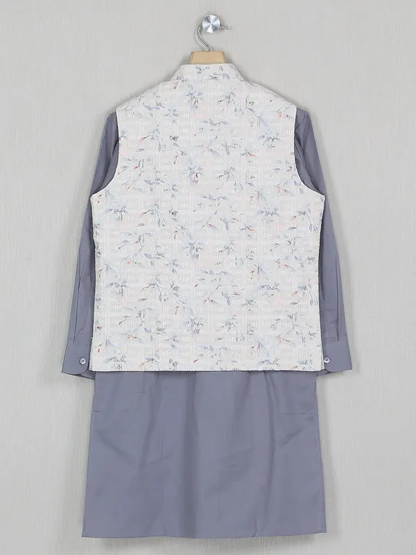Printed off white festive wear waistcoat set