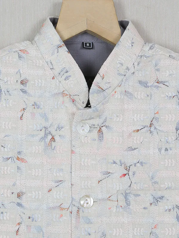 Printed off white festive wear waistcoat set