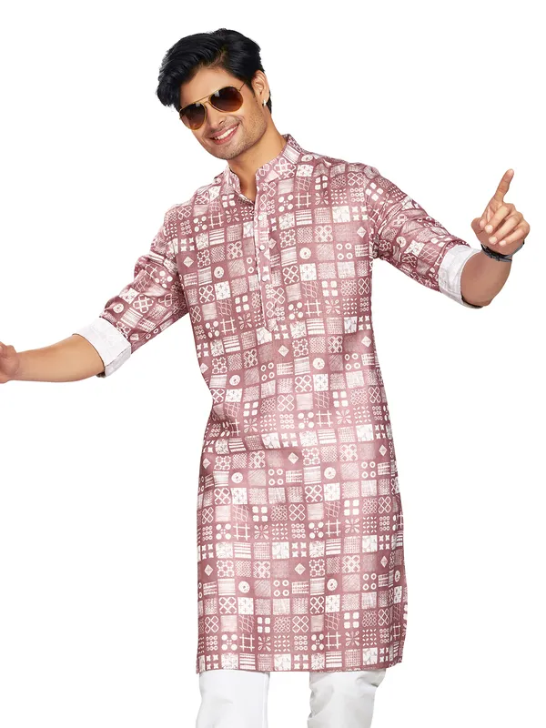 Printed onion pink cotton kurta