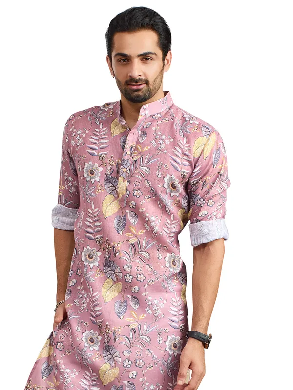 Printed onion pink festive wear kurta