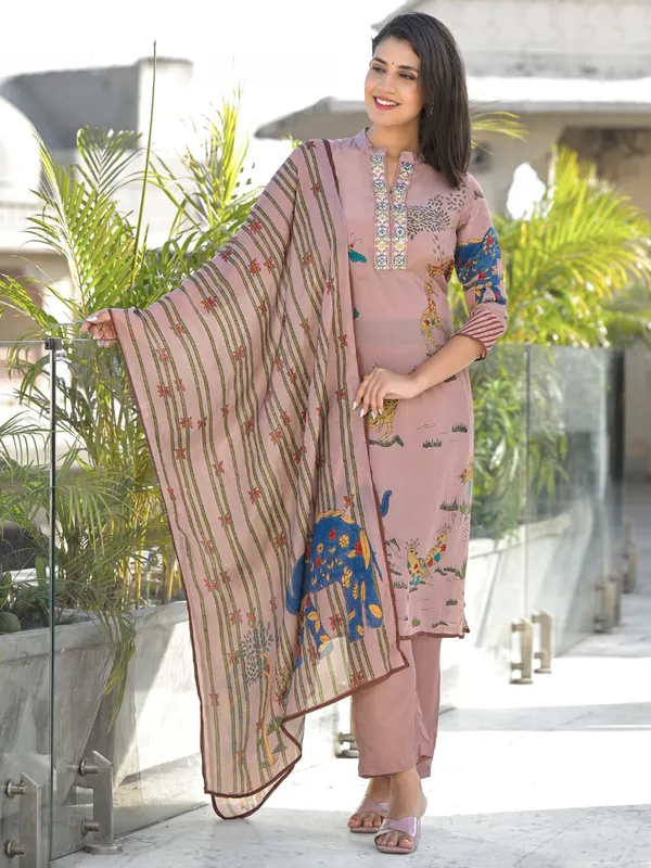 printed onion pink satin silk salwar kameez