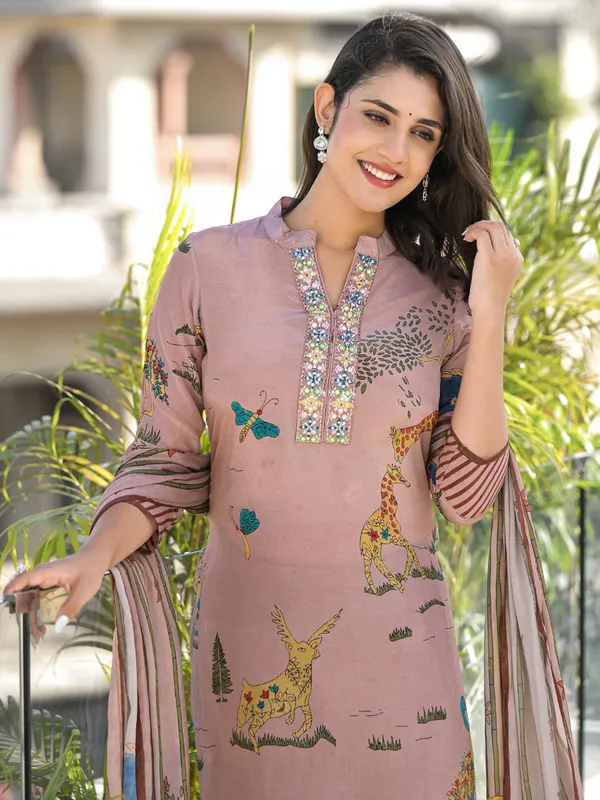 printed onion pink satin silk salwar kameez