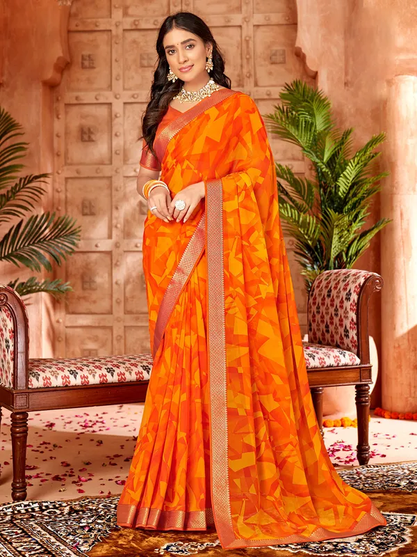 Printed orange saree in georgette