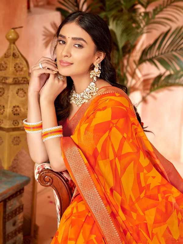 Printed orange saree in georgette
