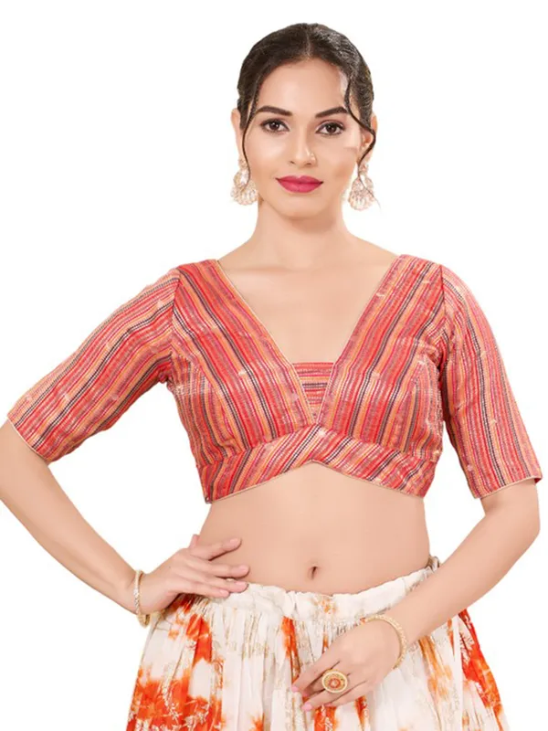 Printed orange silk readymade blouse