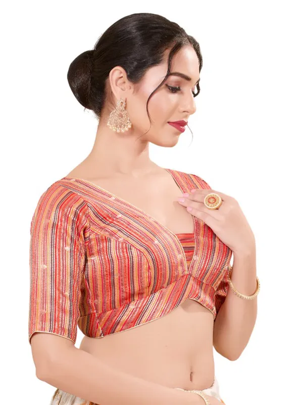 Printed orange silk readymade blouse