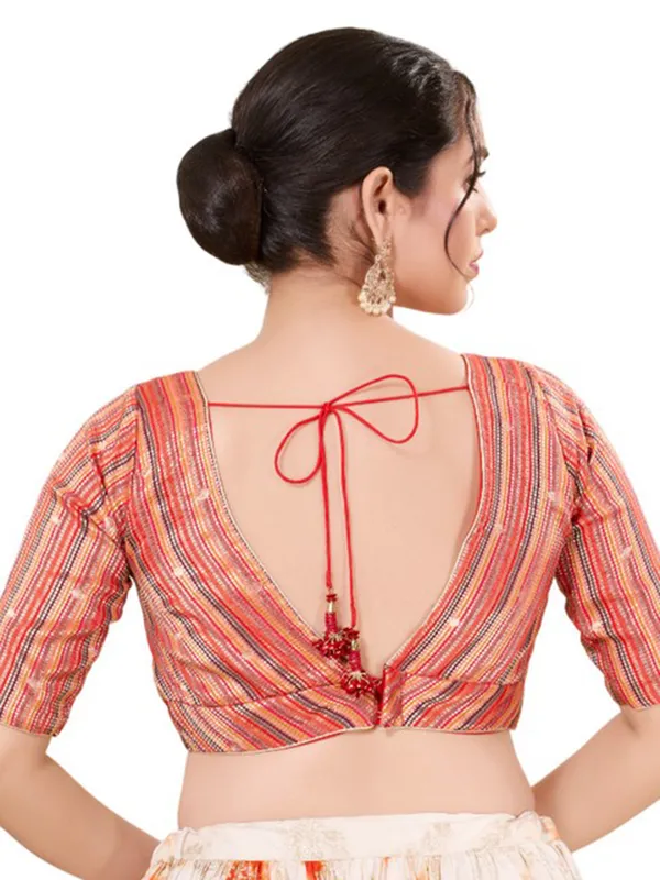Printed orange silk readymade blouse