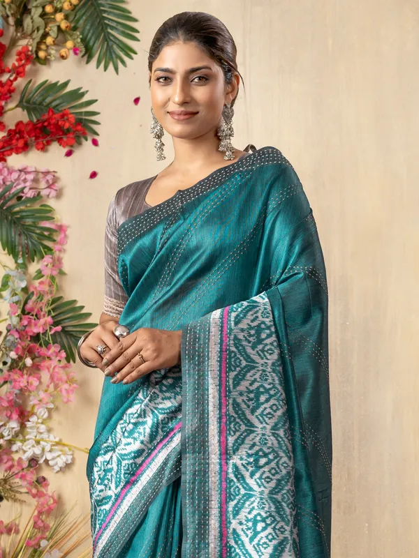 Printed pastel blue shynthetics saree