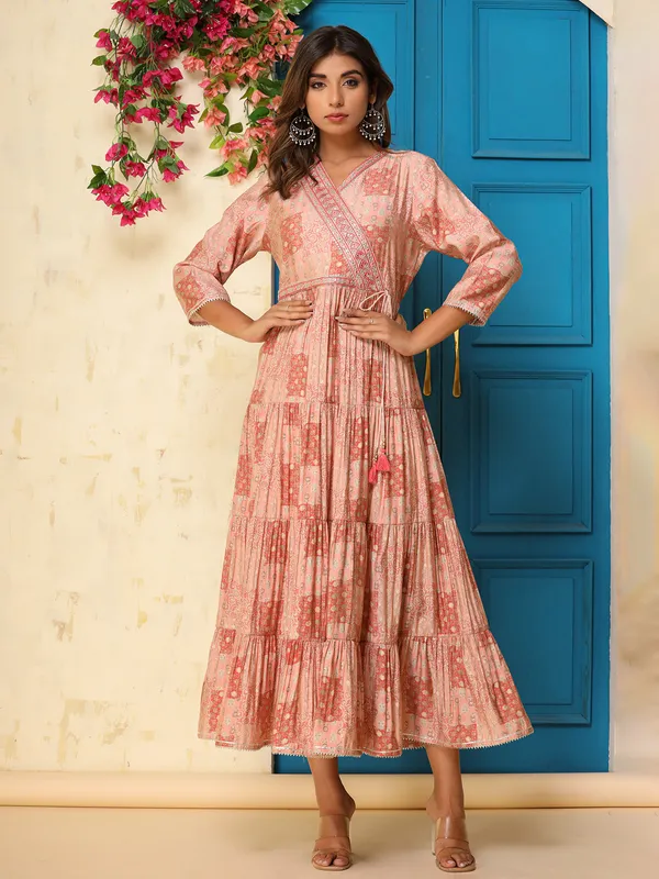 Printed peach long kurti