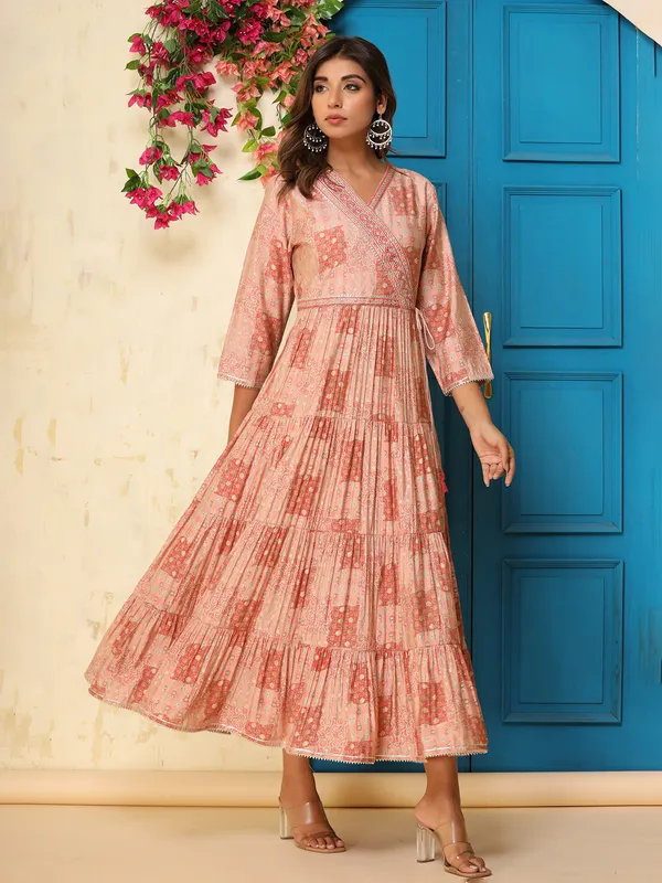 Printed peach long kurti