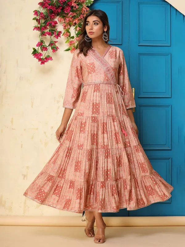 Printed peach long kurti