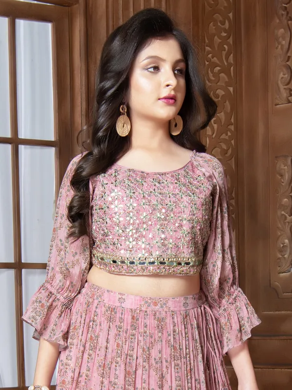 Printed pink georgette lehenga choli for wedding