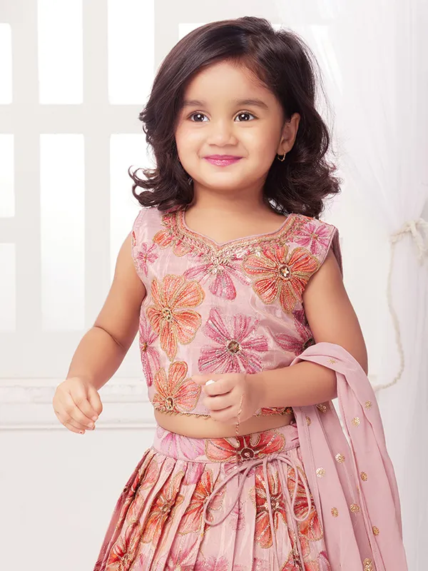 Printed pink lehenga choli in silk