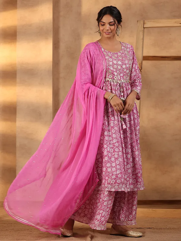 Printed pink silk palazzo set